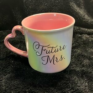 Jessica Simpson Future Mrs Mug iridescent with pink heart handle and pink inside